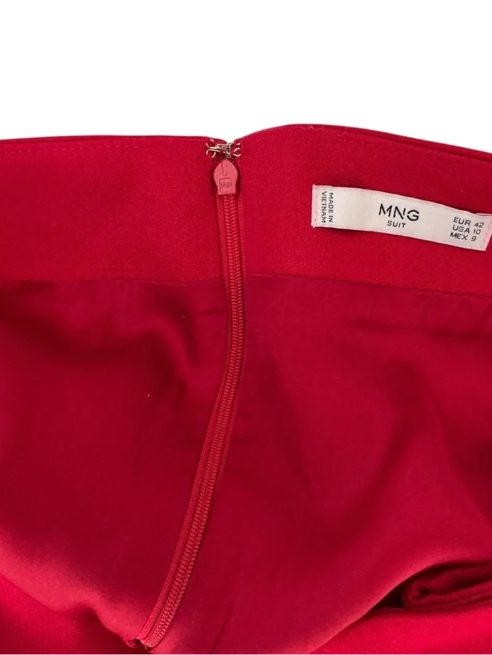 MNG Suit Straight Mini Skirt Classic Buttoned Front Kick Pleat Red Size Size 10 - Picture 6 of 16